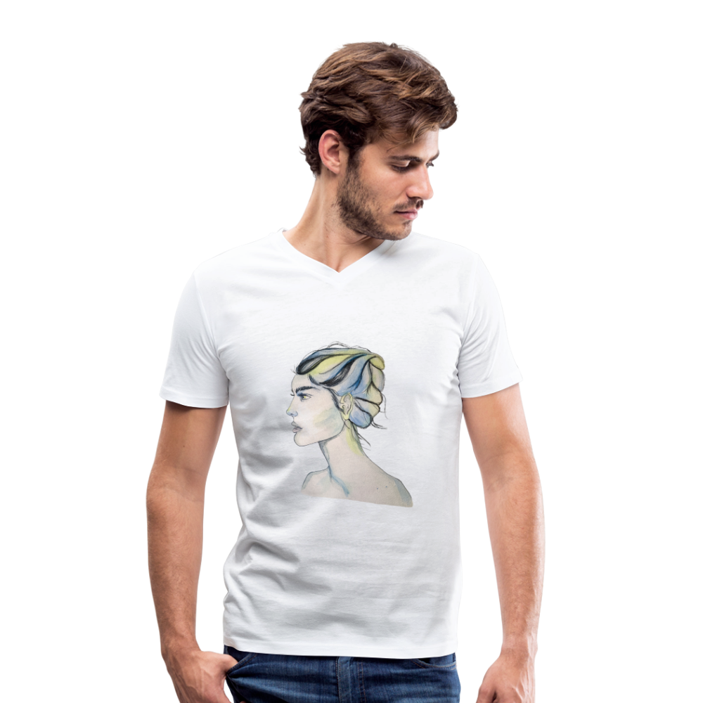 Portrait - Männer T-Shirt mit V-Ausschnitt aus 100% Bio-Baumwolle - weiß