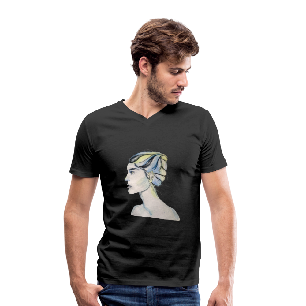 Portrait - Männer T-Shirt mit V-Ausschnitt aus 100% Bio-Baumwolle - Schwarz