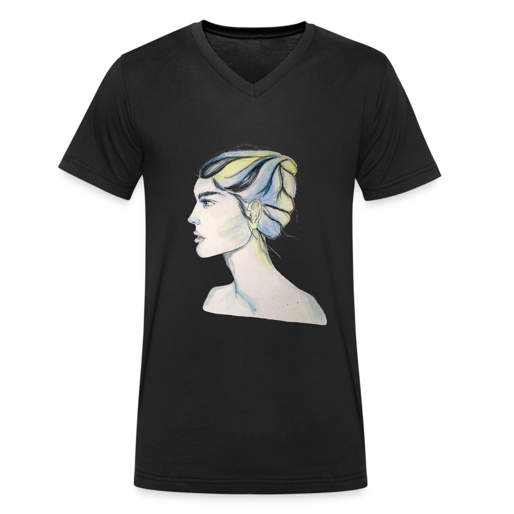 Portrait - Männer T-Shirt mit V-Ausschnitt aus 100% Bio-Baumwolle - Schwarz