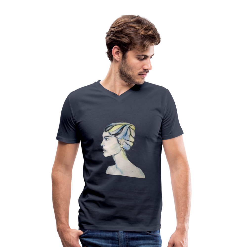Portrait - Männer T-Shirt mit V-Ausschnitt aus 100% Bio-Baumwolle - Navy