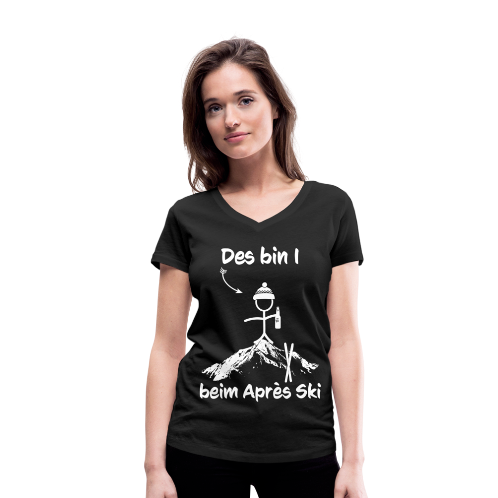 Des bin I beim Après Ski - Frauen T-Shirt mit V-Ausschnitt aus 100% Bio-Baumwolle - Schwarz