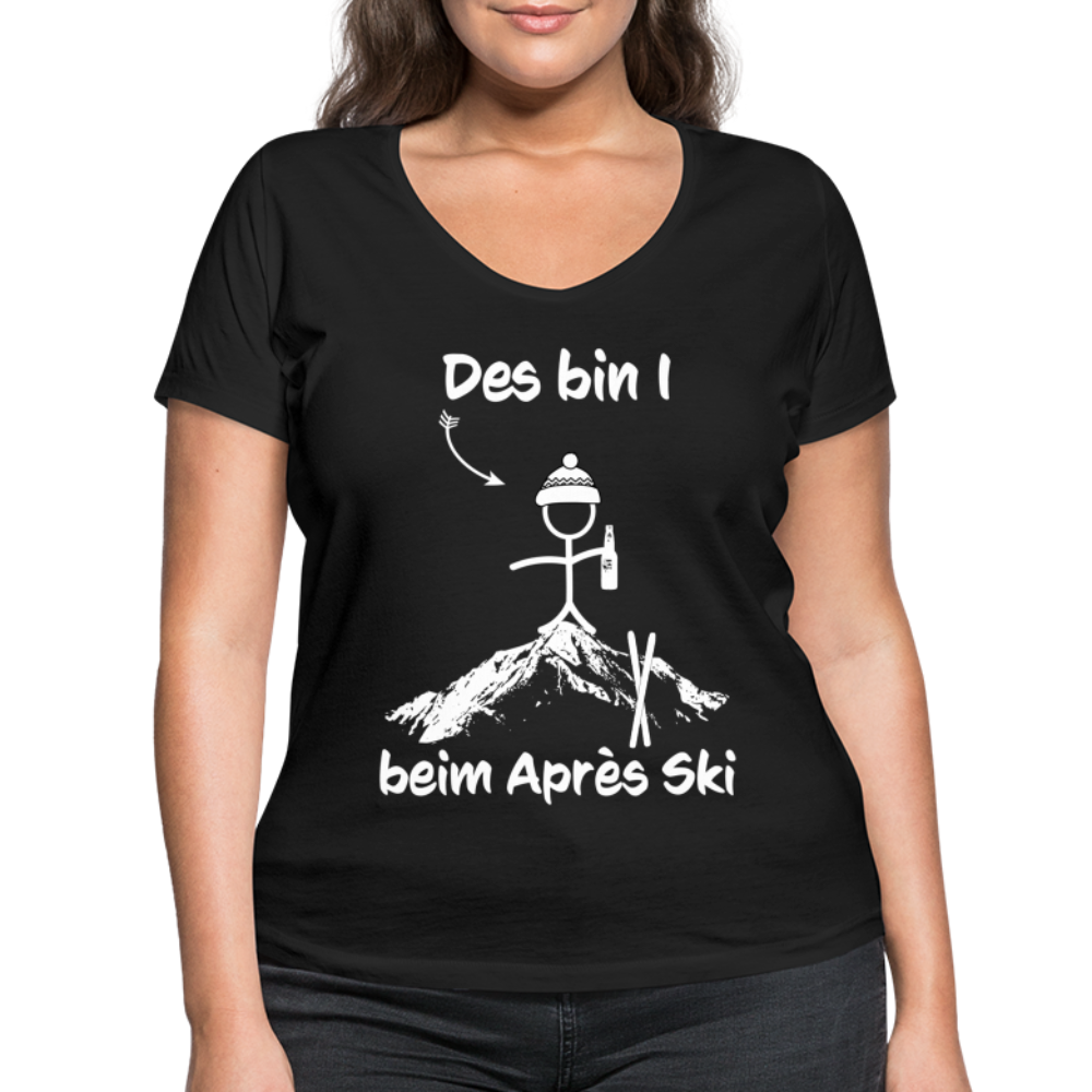 Des bin I beim Après Ski - Frauen T-Shirt mit V-Ausschnitt aus 100% Bio-Baumwolle - Schwarz
