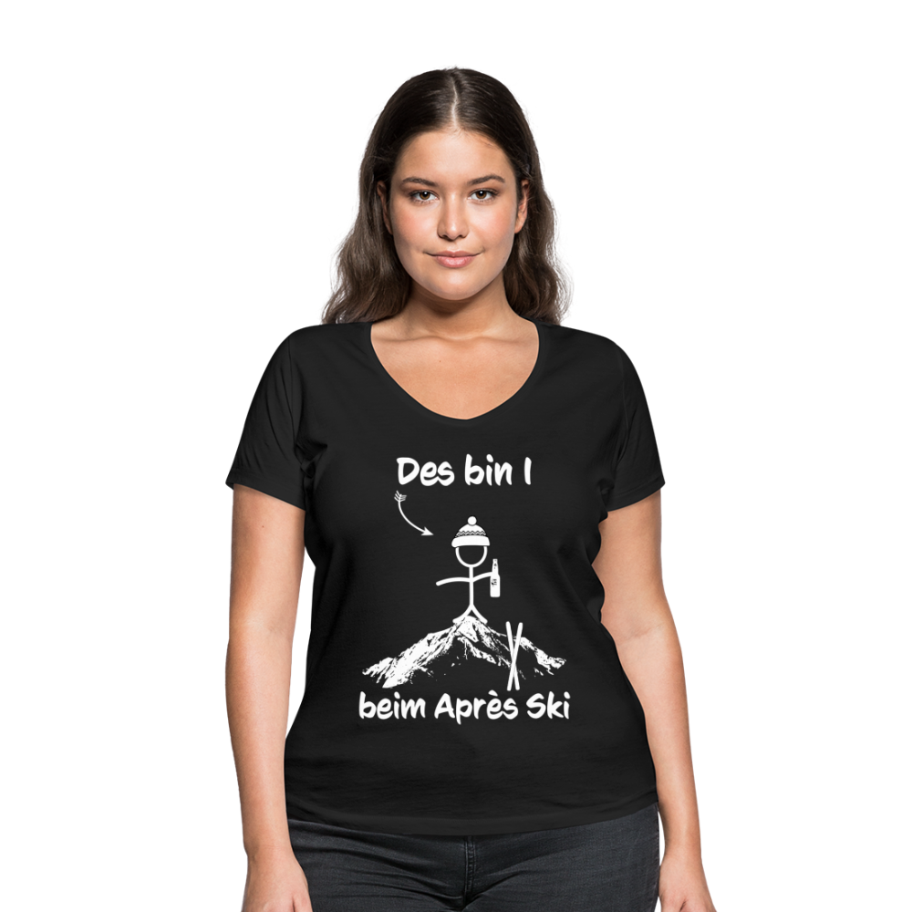 Des bin I beim Après Ski - Frauen T-Shirt mit V-Ausschnitt aus 100% Bio-Baumwolle - Schwarz