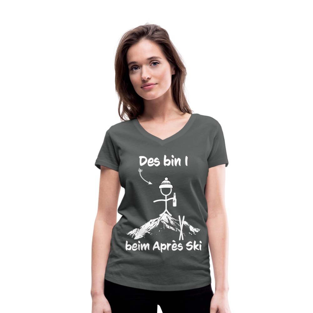 Des bin I beim Après Ski - Frauen T-Shirt mit V-Ausschnitt aus 100% Bio-Baumwolle - Anthrazit