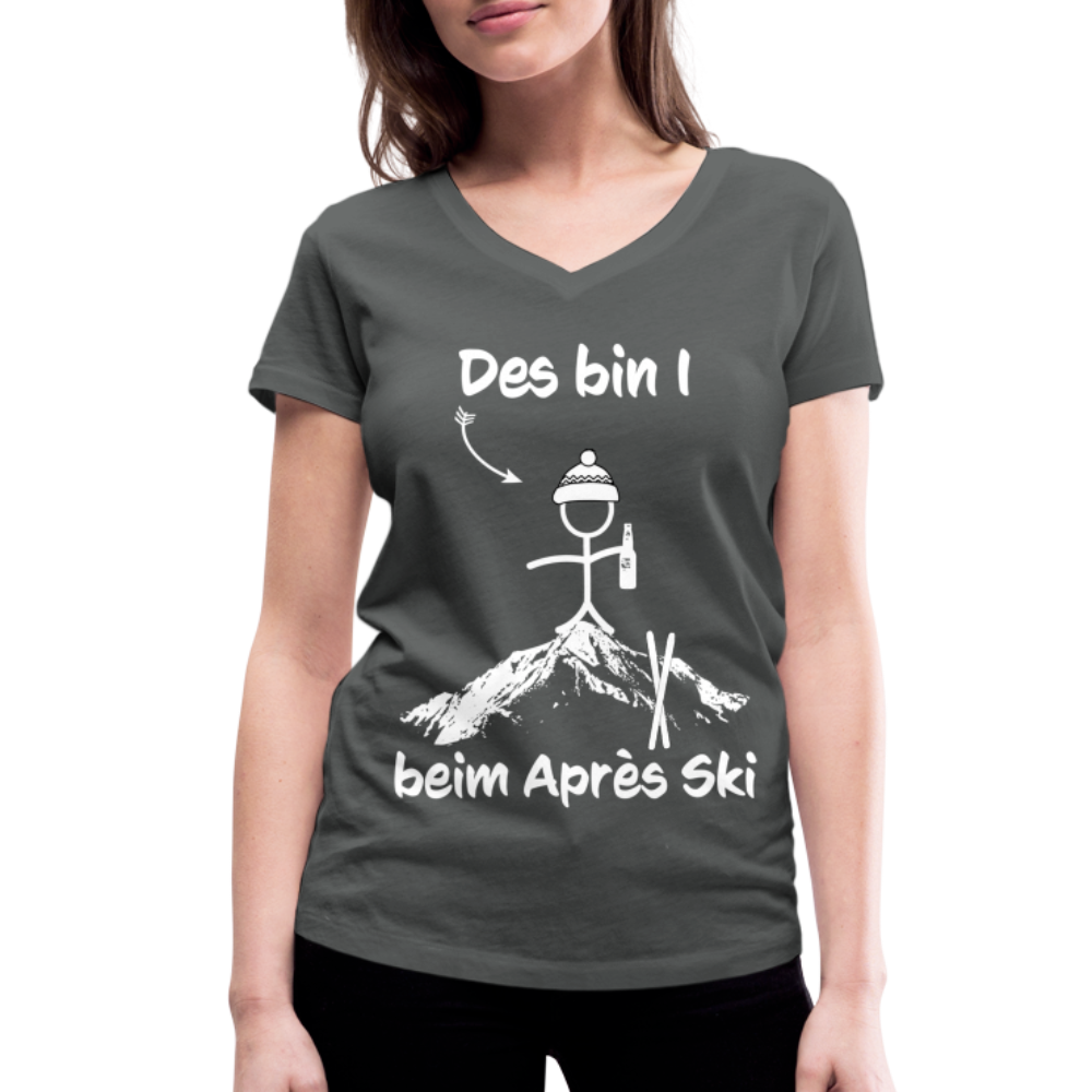 Des bin I beim Après Ski - Frauen T-Shirt mit V-Ausschnitt aus 100% Bio-Baumwolle - Anthrazit