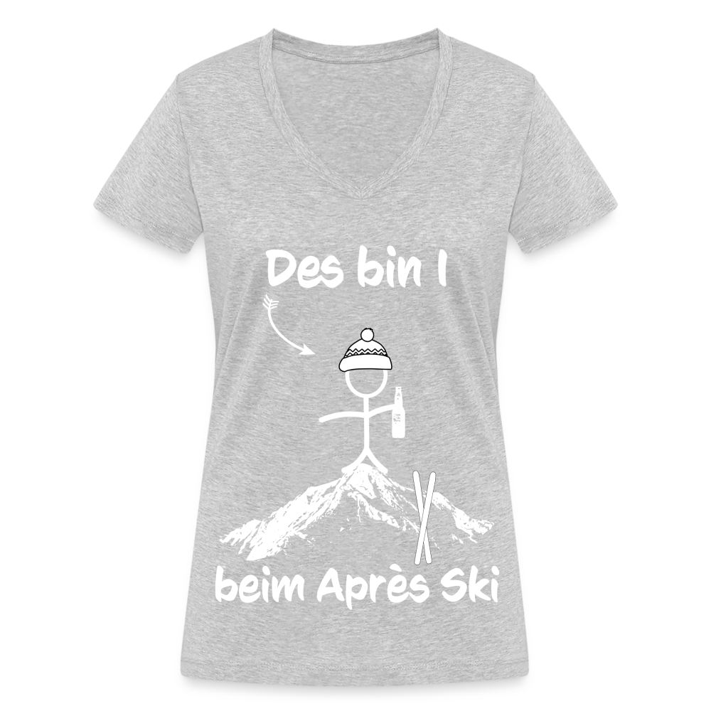 Des bin I beim Après Ski - Frauen T-Shirt mit V-Ausschnitt aus 100% Bio-Baumwolle - Grau meliert