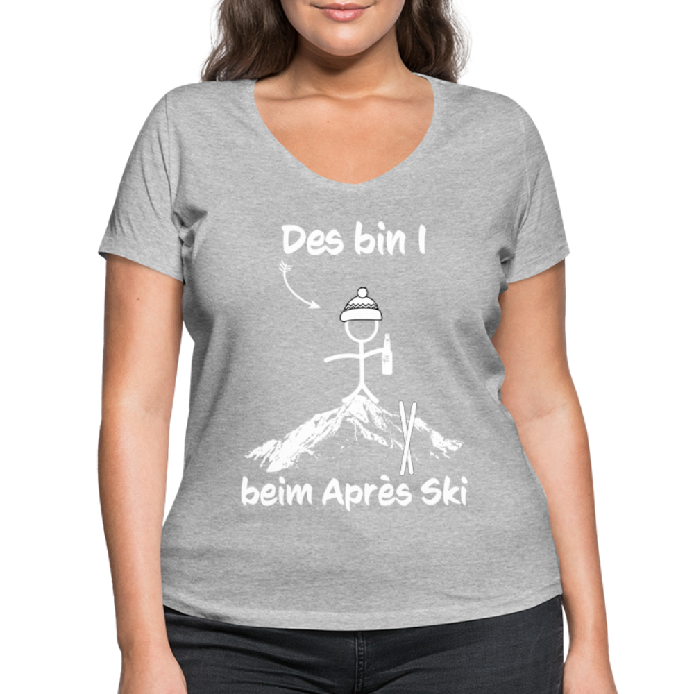 Des bin I beim Après Ski - Frauen T-Shirt mit V-Ausschnitt aus 100% Bio-Baumwolle - Grau meliert