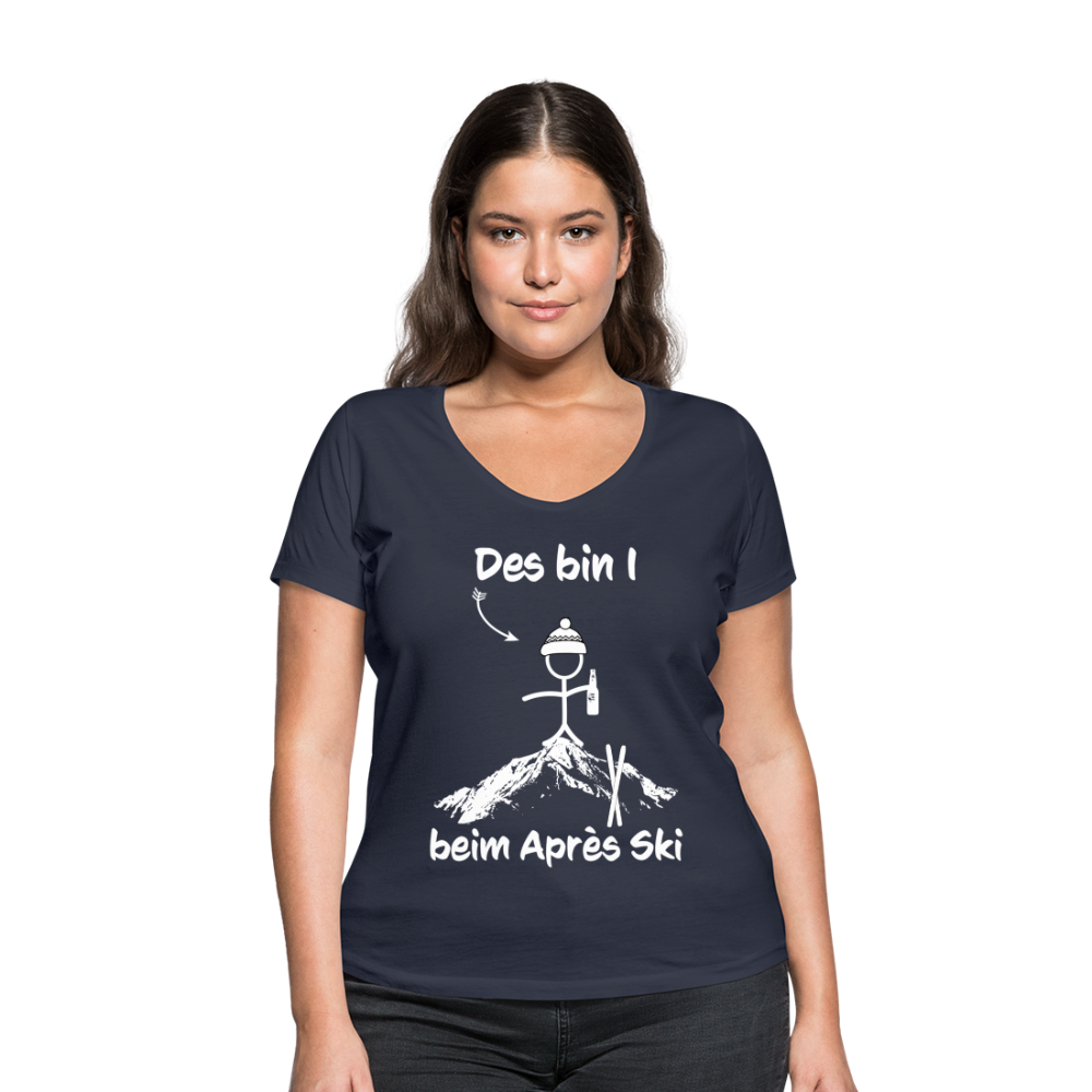 Des bin I beim Après Ski - Frauen T-Shirt mit V-Ausschnitt aus 100% Bio-Baumwolle - Navy