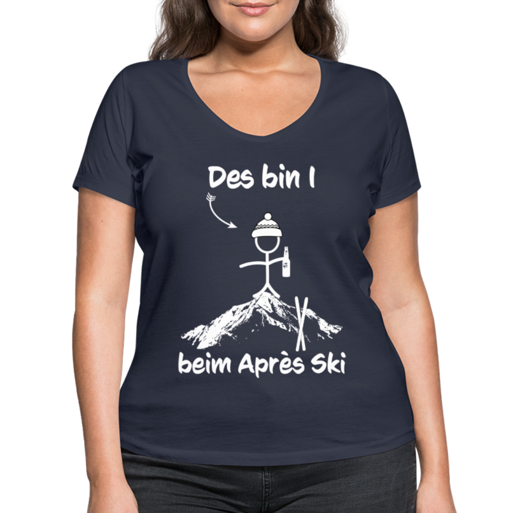 Des bin I beim Après Ski - Frauen T-Shirt mit V-Ausschnitt aus 100% Bio-Baumwolle - Navy
