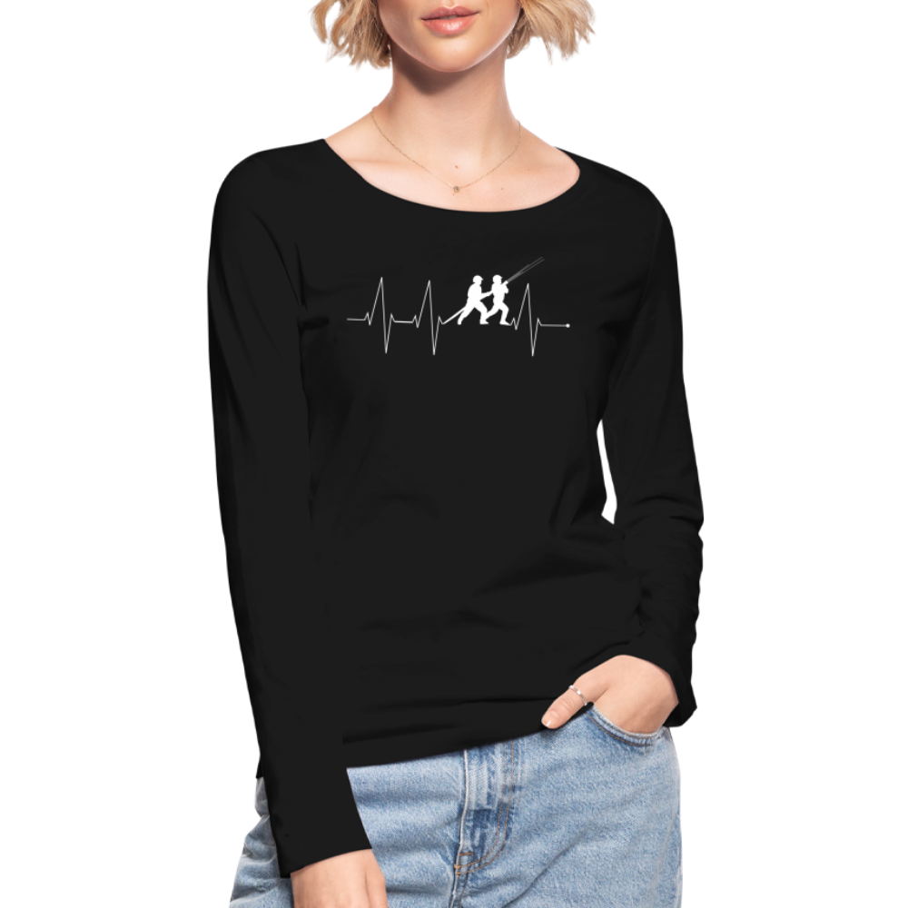 Herzschlag Feuerwehr - Frauen Langarmshirt aus 100% Bio-Baumwolle - Schwarz