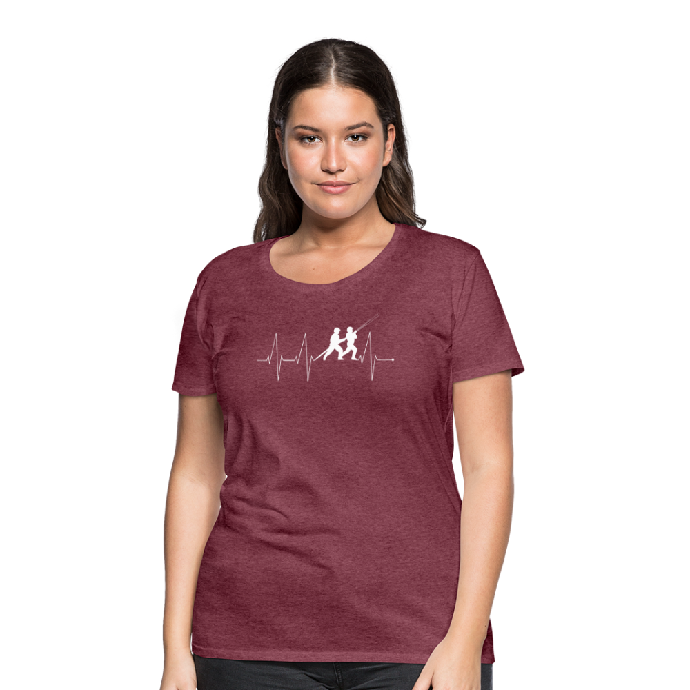 Herzschlag Feuerwehr - Frauen T-Shirt - Bordeauxrot meliert