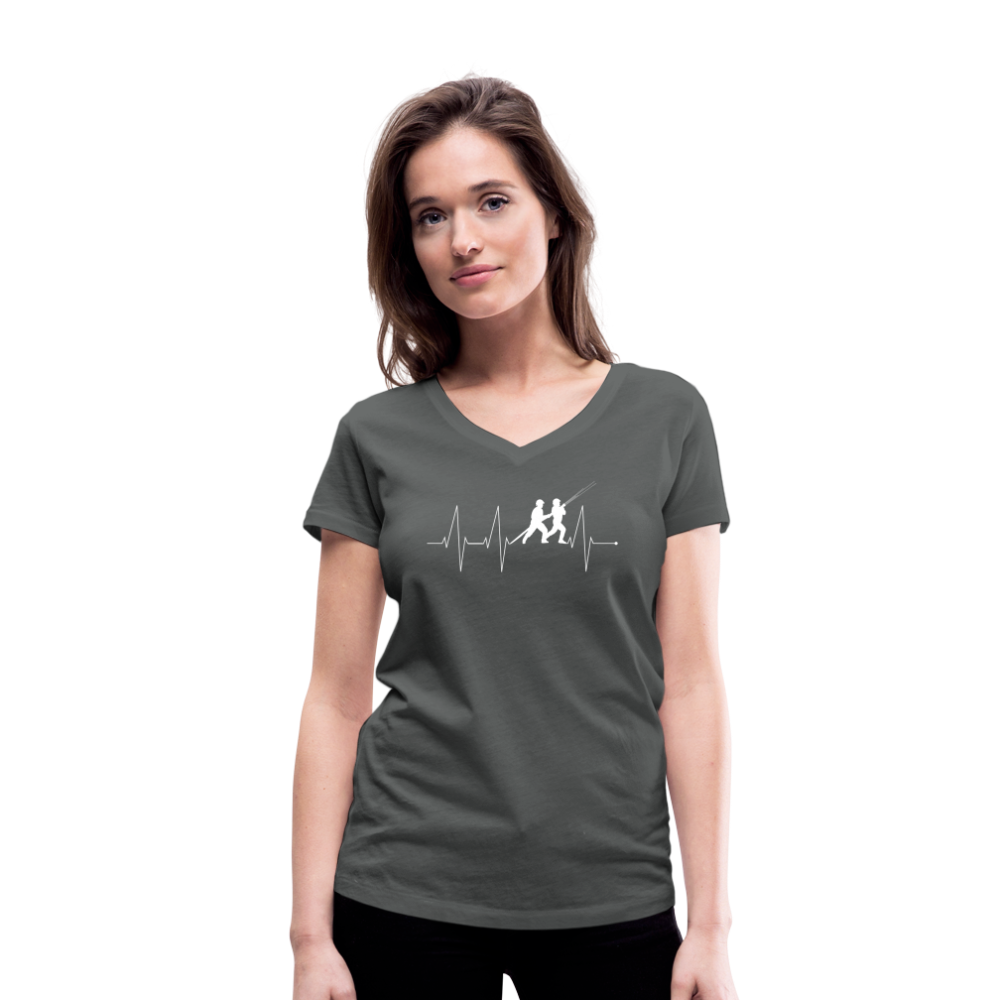 Herzschlag Feuerwehr - Frauen T-Shirt mit V-Ausschnitt aus 100% Bio-Baumwolle - Anthrazit