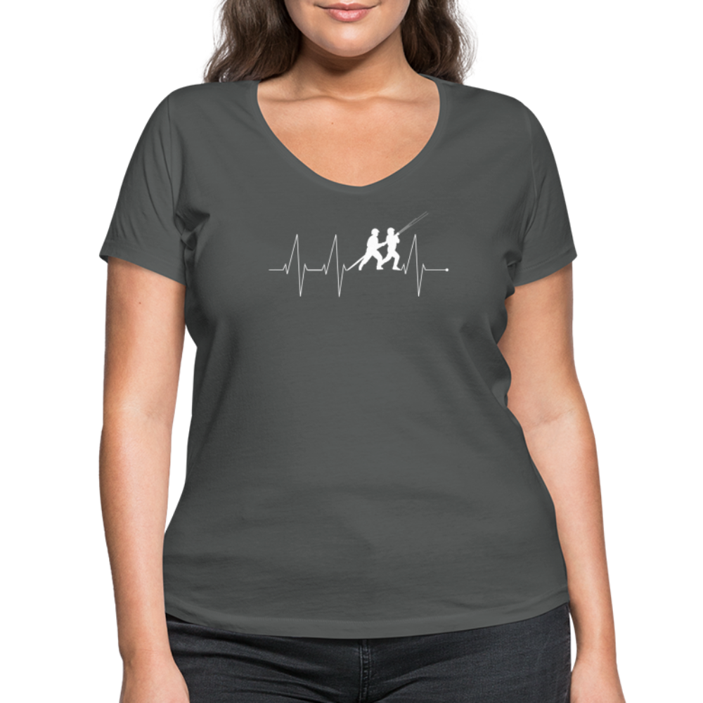 Herzschlag Feuerwehr - Frauen T-Shirt mit V-Ausschnitt aus 100% Bio-Baumwolle - Anthrazit