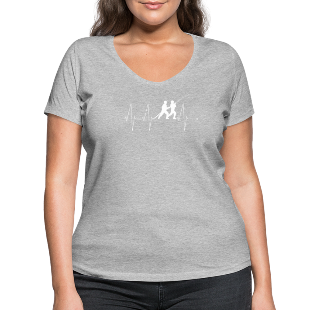 Herzschlag Feuerwehr - Frauen T-Shirt mit V-Ausschnitt aus 100% Bio-Baumwolle - Grau meliert