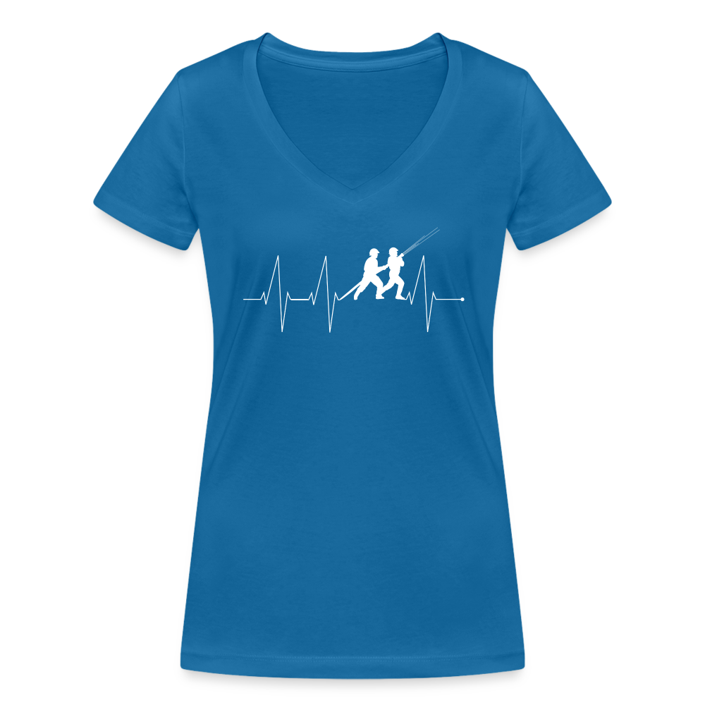 Herzschlag Feuerwehr - Frauen T-Shirt mit V-Ausschnitt aus 100% Bio-Baumwolle - Pfauenblau