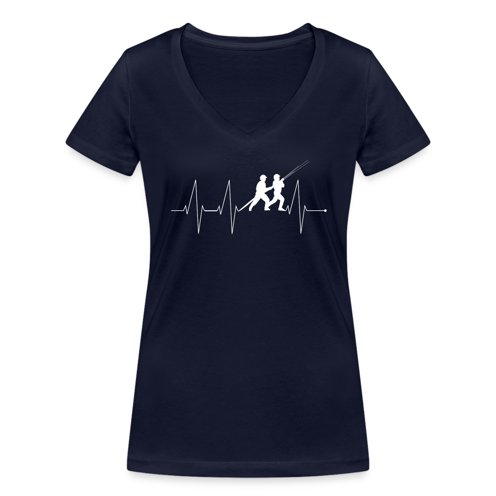 Herzschlag Feuerwehr - Frauen T-Shirt mit V-Ausschnitt aus 100% Bio-Baumwolle - Navy
