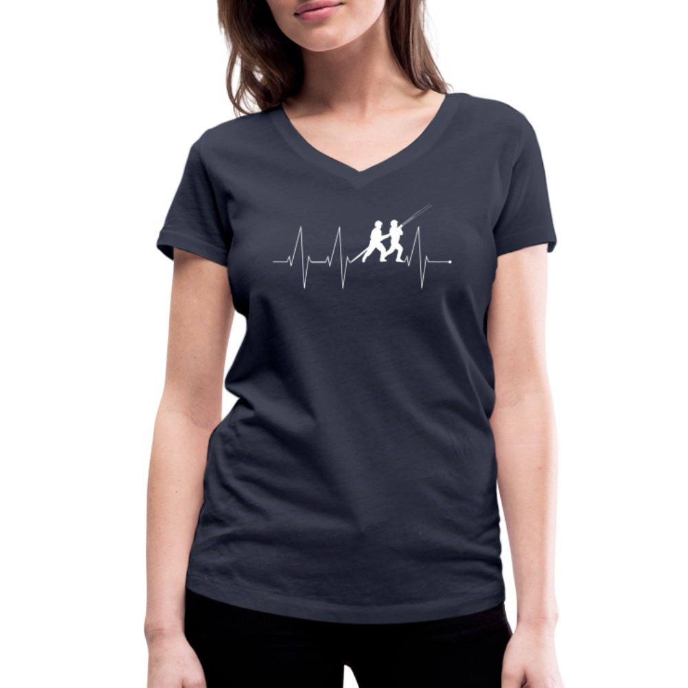 Herzschlag Feuerwehr - Frauen T-Shirt mit V-Ausschnitt aus 100% Bio-Baumwolle - Navy
