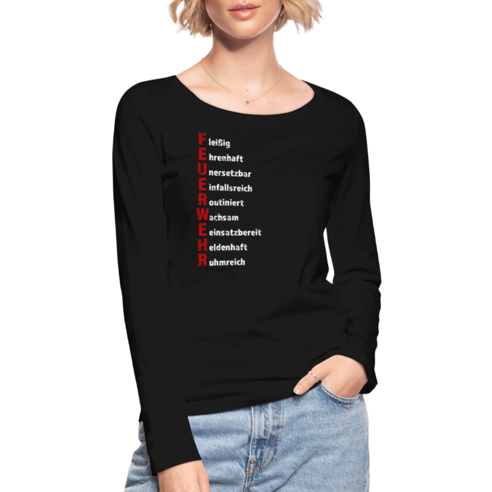 Feuerwehr Schriftzug - Frauen Langarmshirt aus 100% Bio-Baumwolle - Schwarz