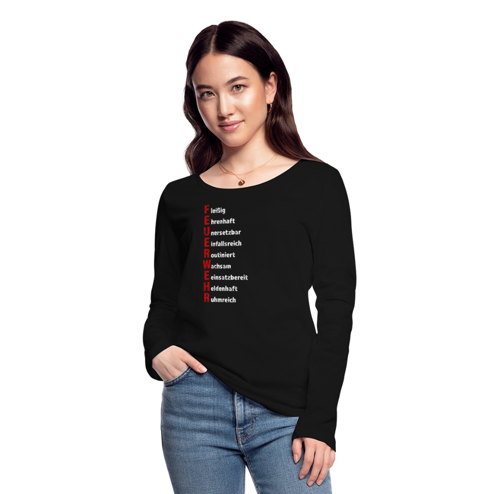 Feuerwehr Schriftzug - Frauen Langarmshirt aus 100% Bio-Baumwolle - Schwarz