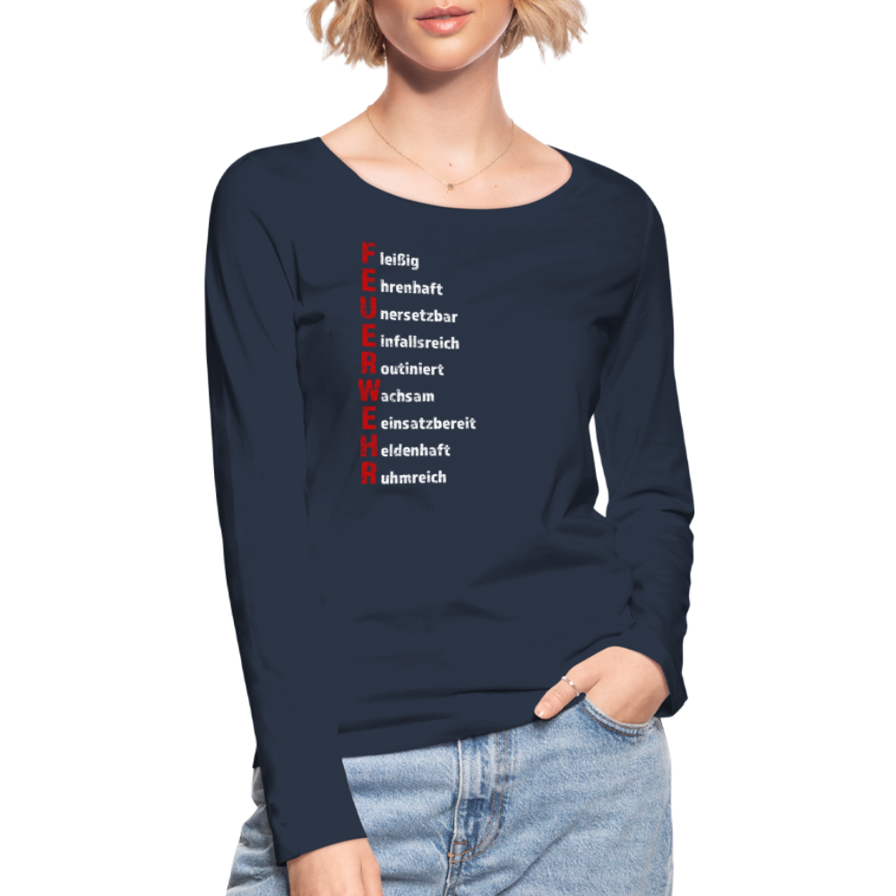 Feuerwehr Schriftzug - Frauen Langarmshirt aus 100% Bio-Baumwolle - Navy