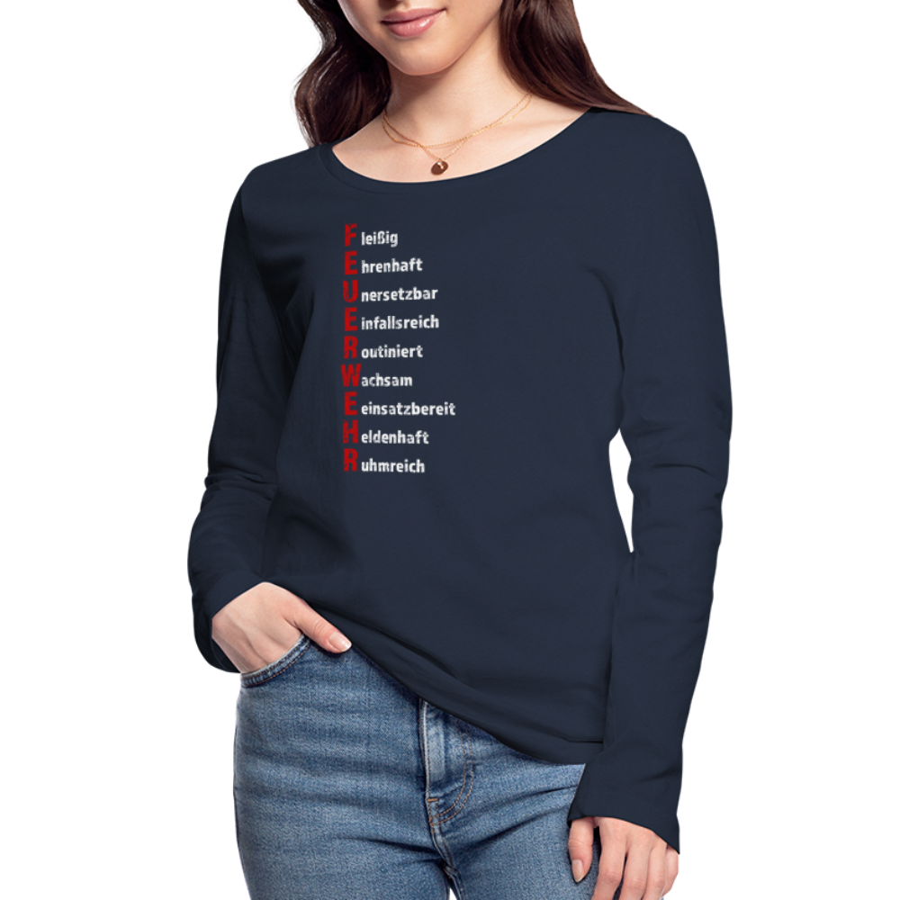 Feuerwehr Schriftzug - Frauen Langarmshirt aus 100% Bio-Baumwolle - Navy