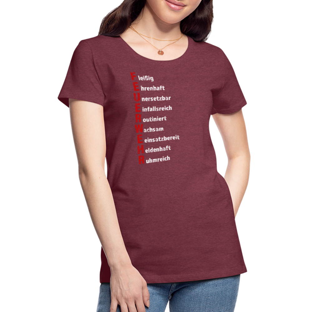 Feuerwehr Schriftzug - Frauen T-Shirt - Bordeauxrot meliert