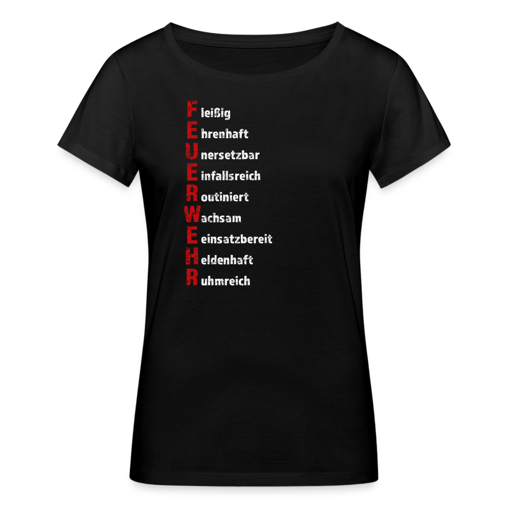 Feuerwehr Schriftzug - Frauen T-Shirt aus 100% Bio-Baumwolle - Schwarz
