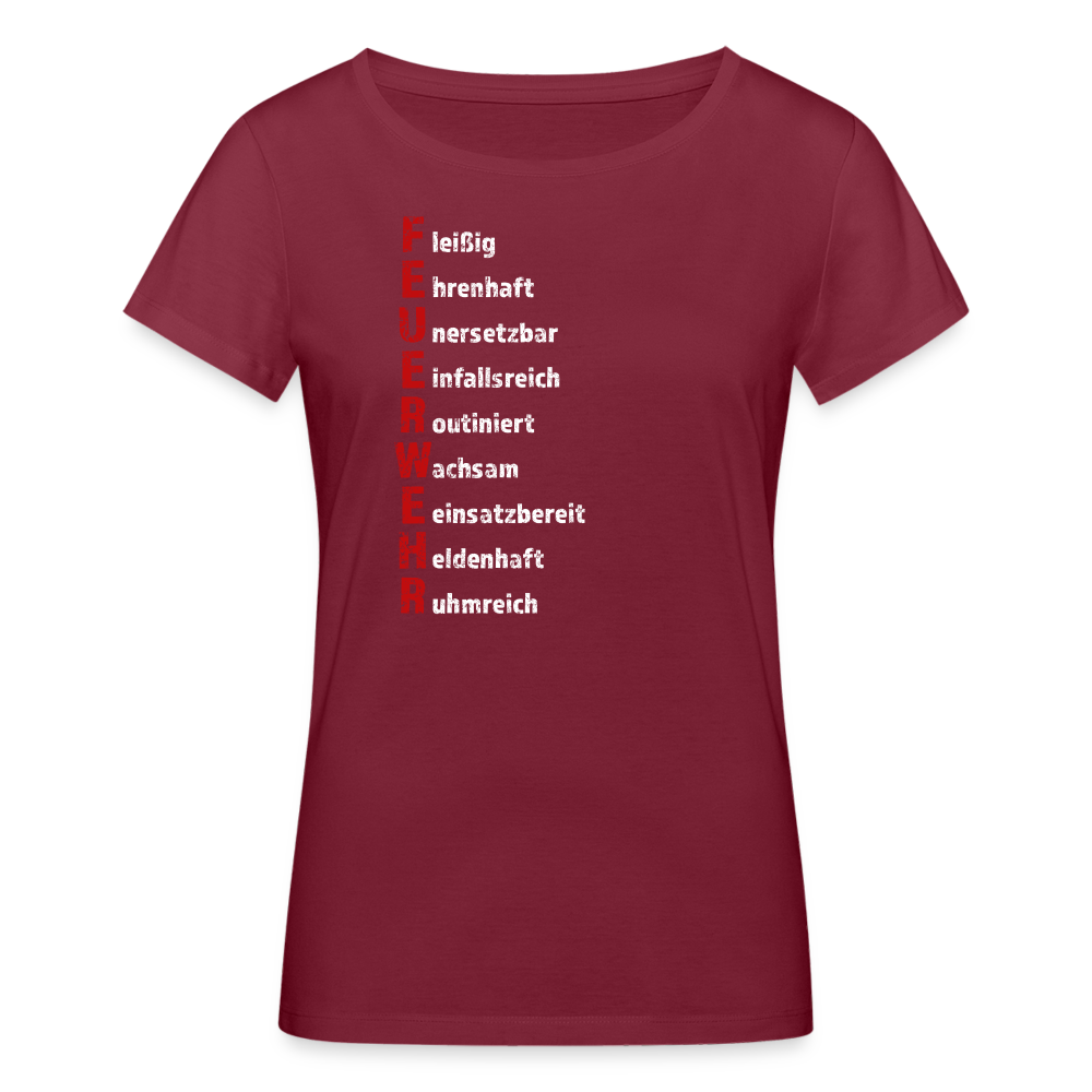 Feuerwehr Schriftzug - Frauen T-Shirt aus 100% Bio-Baumwolle - Burgunderrot