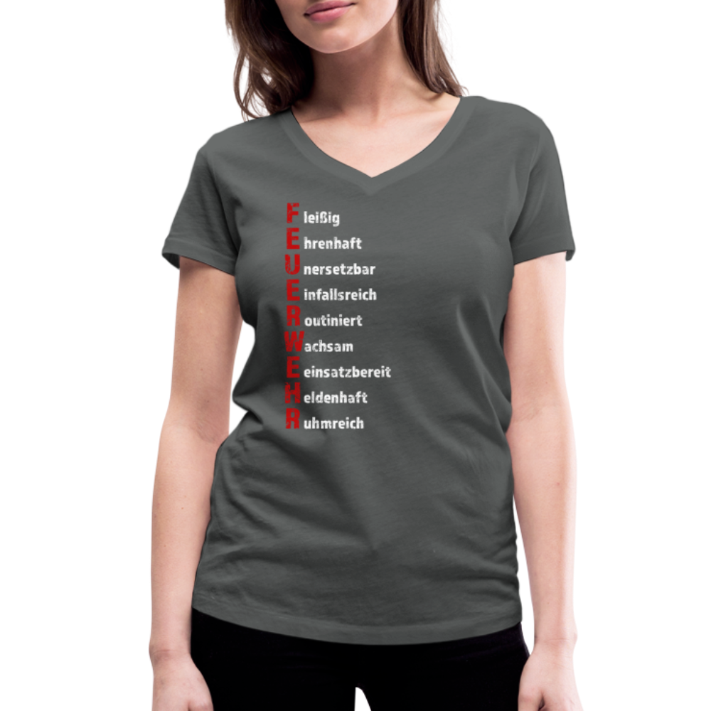 Feuerwehr Schriftzug - Frauen T-Shirt mit V-Ausschnitt aus 100% Bio-Baumwolle - Anthrazit