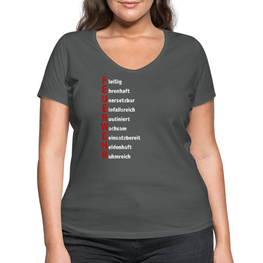 Feuerwehr Schriftzug - Frauen T-Shirt mit V-Ausschnitt aus 100% Bio-Baumwolle - Anthrazit