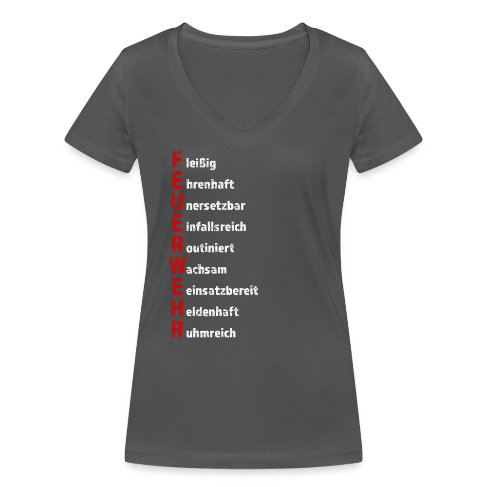 Feuerwehr Schriftzug - Frauen T-Shirt mit V-Ausschnitt aus 100% Bio-Baumwolle - Anthrazit