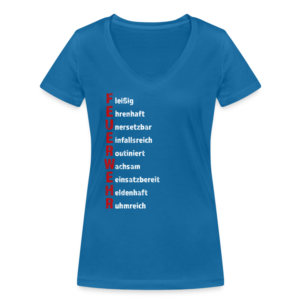 Feuerwehr Schriftzug - Frauen T-Shirt mit V-Ausschnitt aus 100% Bio-Baumwolle - Pfauenblau