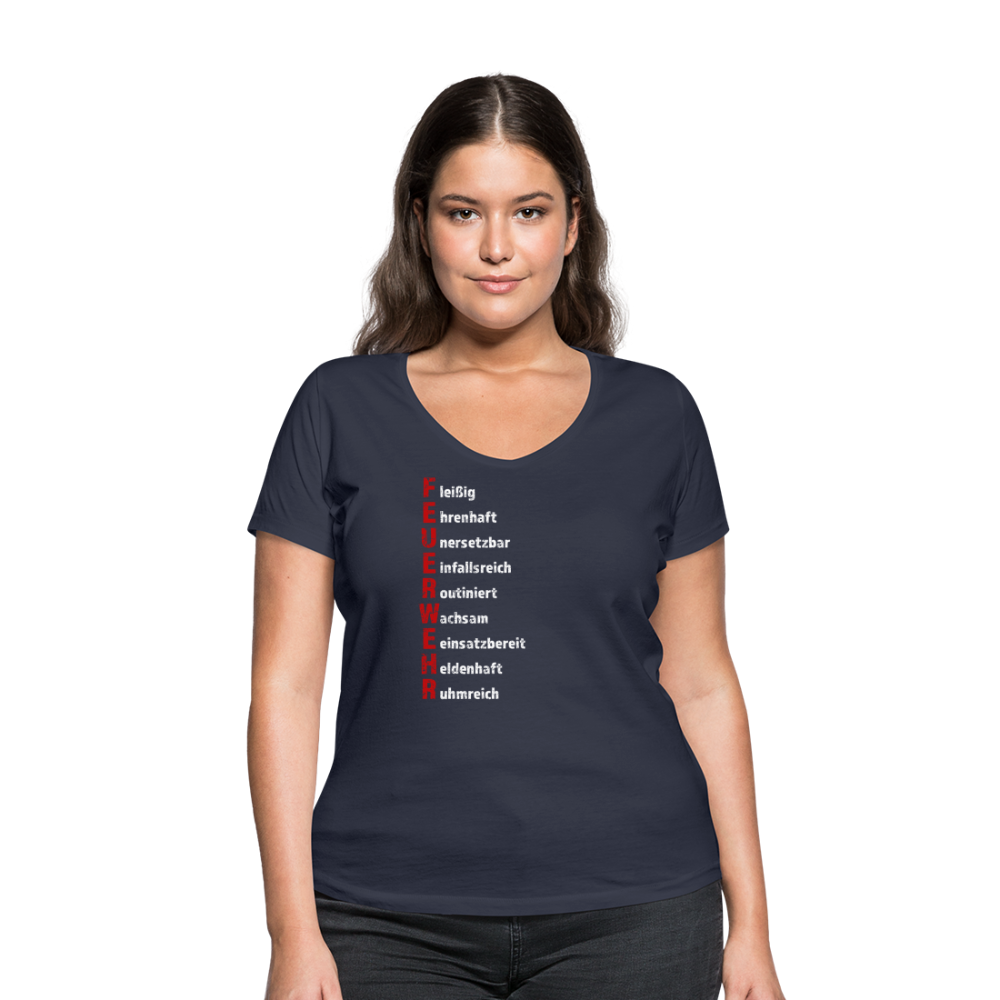Feuerwehr Schriftzug - Frauen T-Shirt mit V-Ausschnitt aus 100% Bio-Baumwolle - Navy
