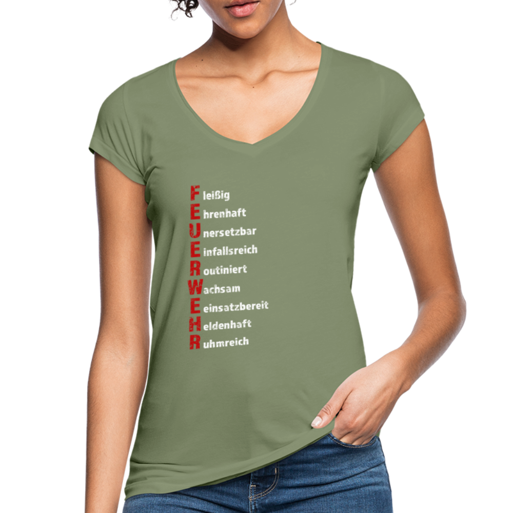 Feuerwehr Schriftzug - Frauen Vintage T-Shirt - Oliv