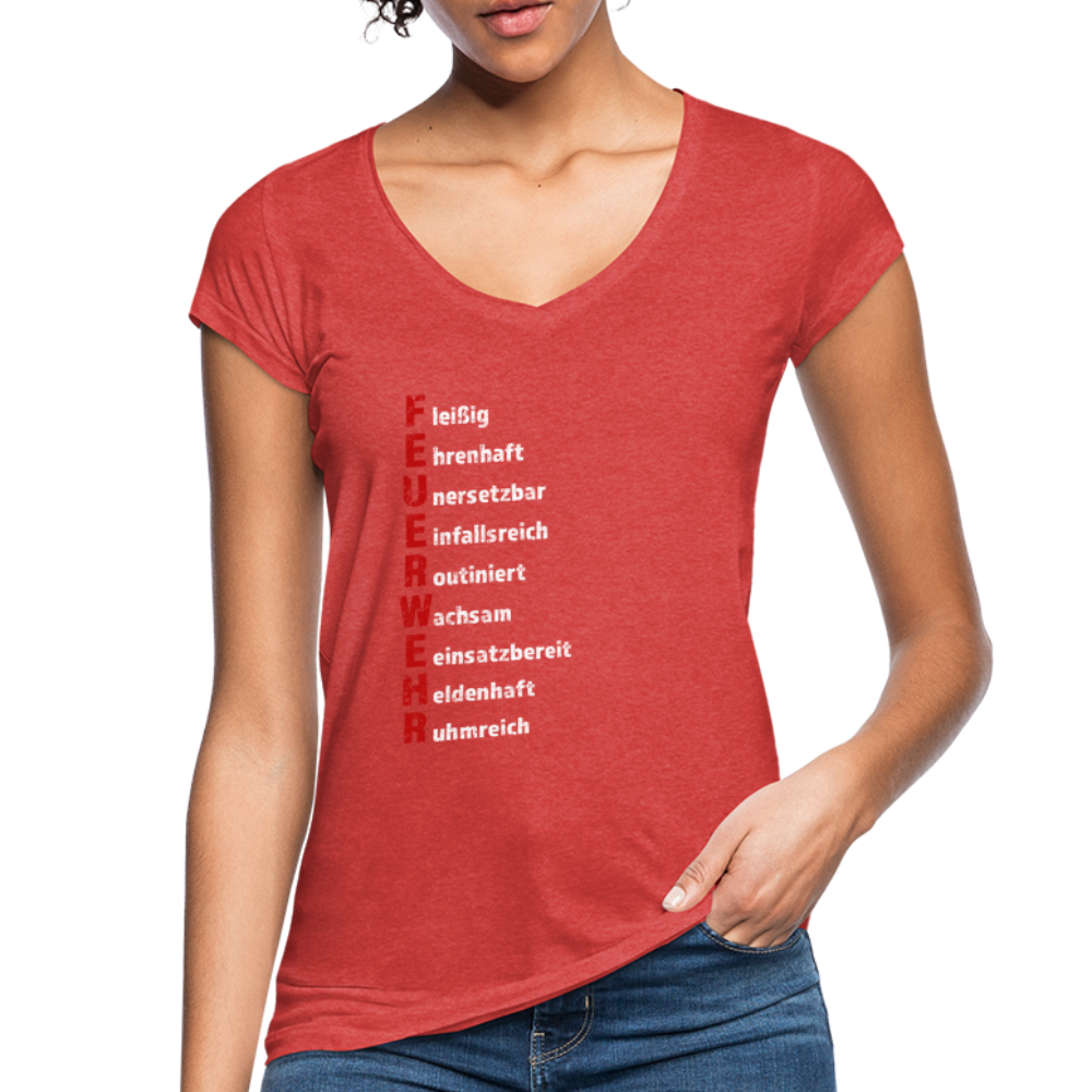 Feuerwehr Schriftzug - Frauen Vintage T-Shirt - Rot meliert
