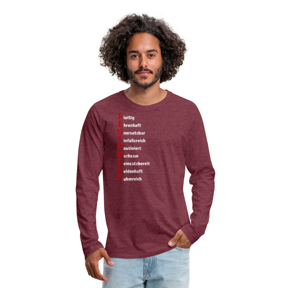 Feuerwehr Schriftzug - Männer Langarmshirt - Bordeauxrot meliert