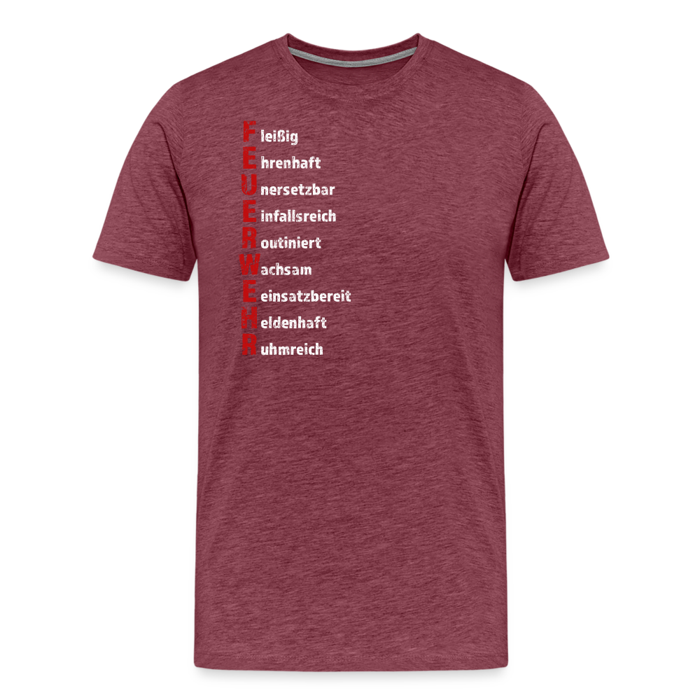 Feuerwehr Schriftzug - Männer T-Shirt - Bordeauxrot meliert