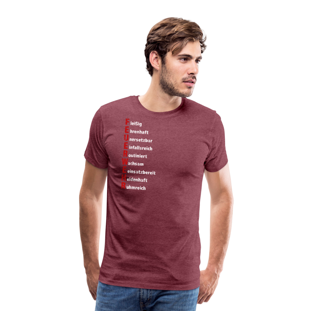 Feuerwehr Schriftzug - Männer T-Shirt - Bordeauxrot meliert