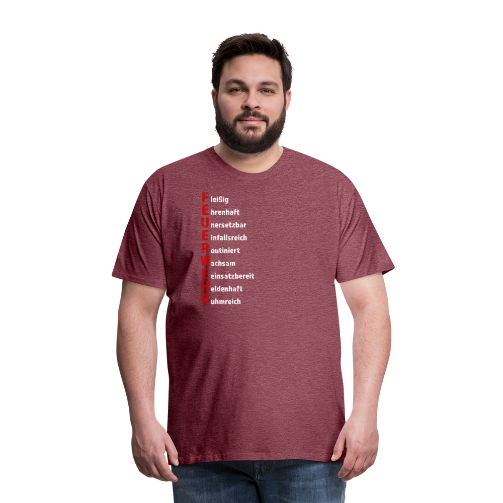 Feuerwehr Schriftzug - Männer T-Shirt - Bordeauxrot meliert