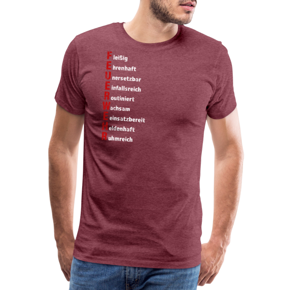 Feuerwehr Schriftzug - Männer T-Shirt - Bordeauxrot meliert