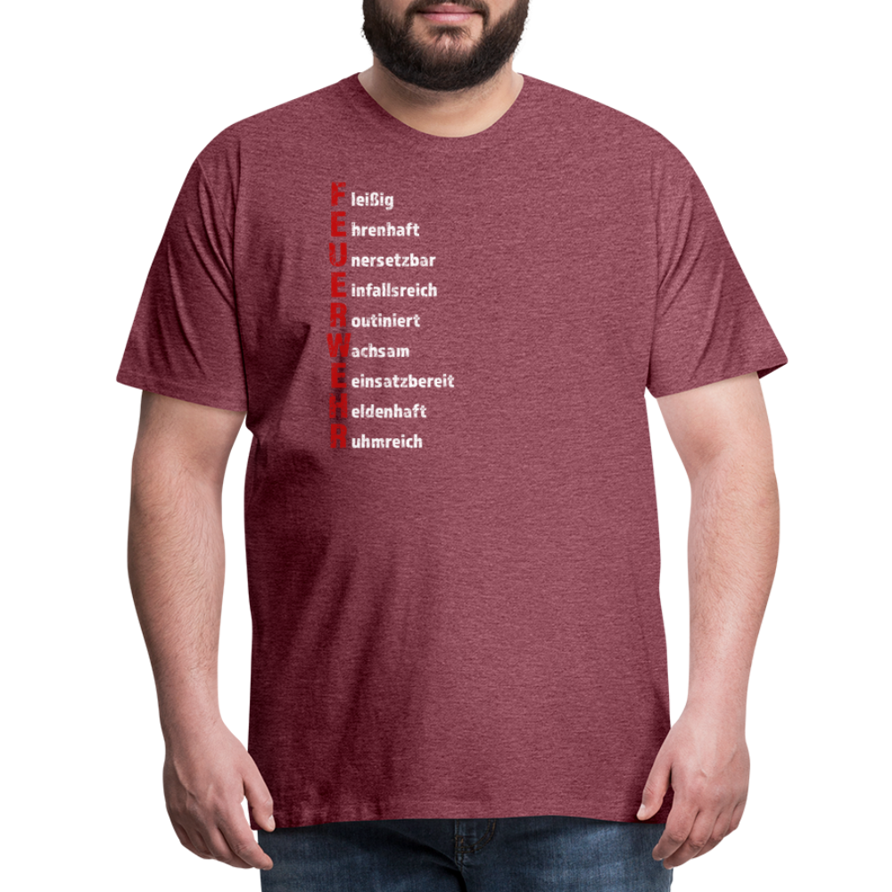 Feuerwehr Schriftzug - Männer T-Shirt - Bordeauxrot meliert