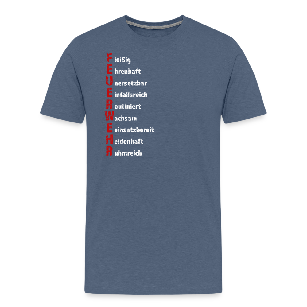 Feuerwehr Schriftzug - Männer T-Shirt - Blau meliert