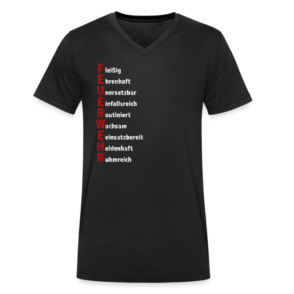 Feuerwehr Schriftzug - Männer T-Shirt mit V-Ausschnitt aus 100% Bio-Baumwolle - Schwarz