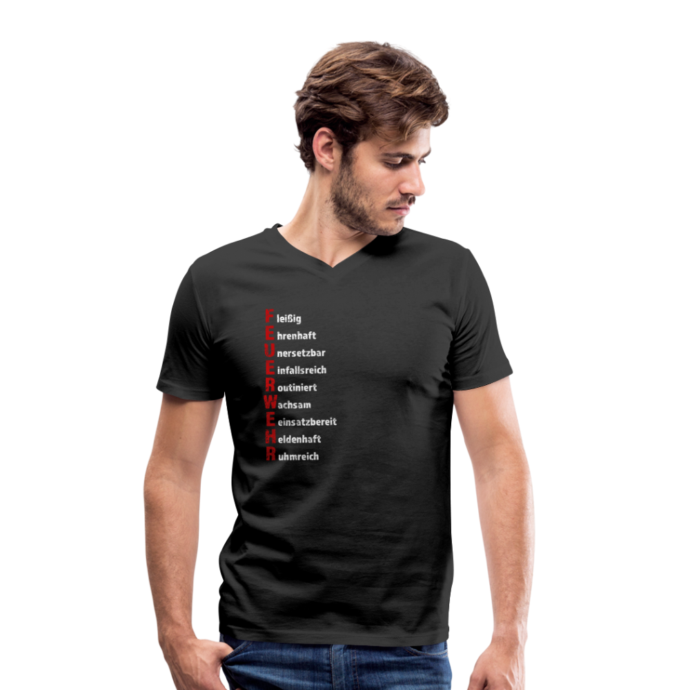 Feuerwehr Schriftzug - Männer T-Shirt mit V-Ausschnitt aus 100% Bio-Baumwolle - Schwarz