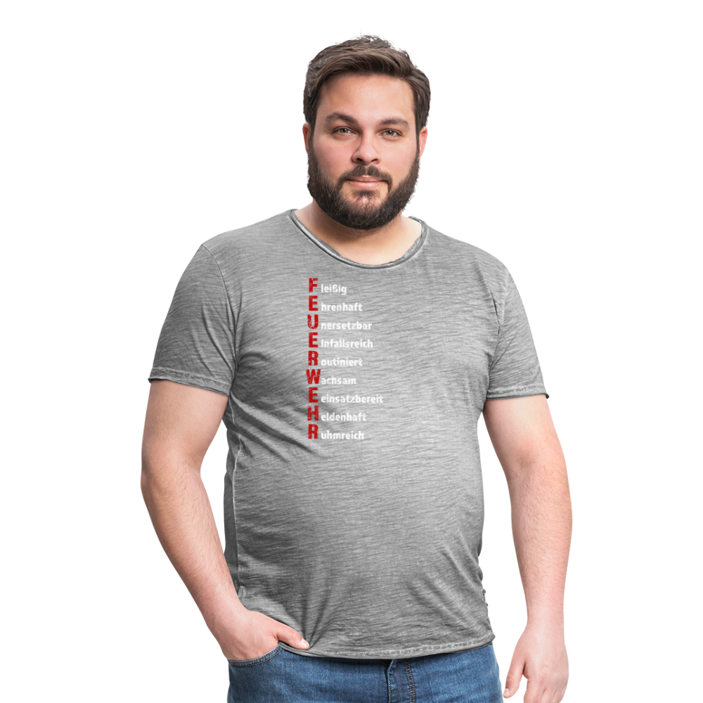 Feuerwehr Schriftzug - Männer Vintage T-Shirt - Vintage Grau
