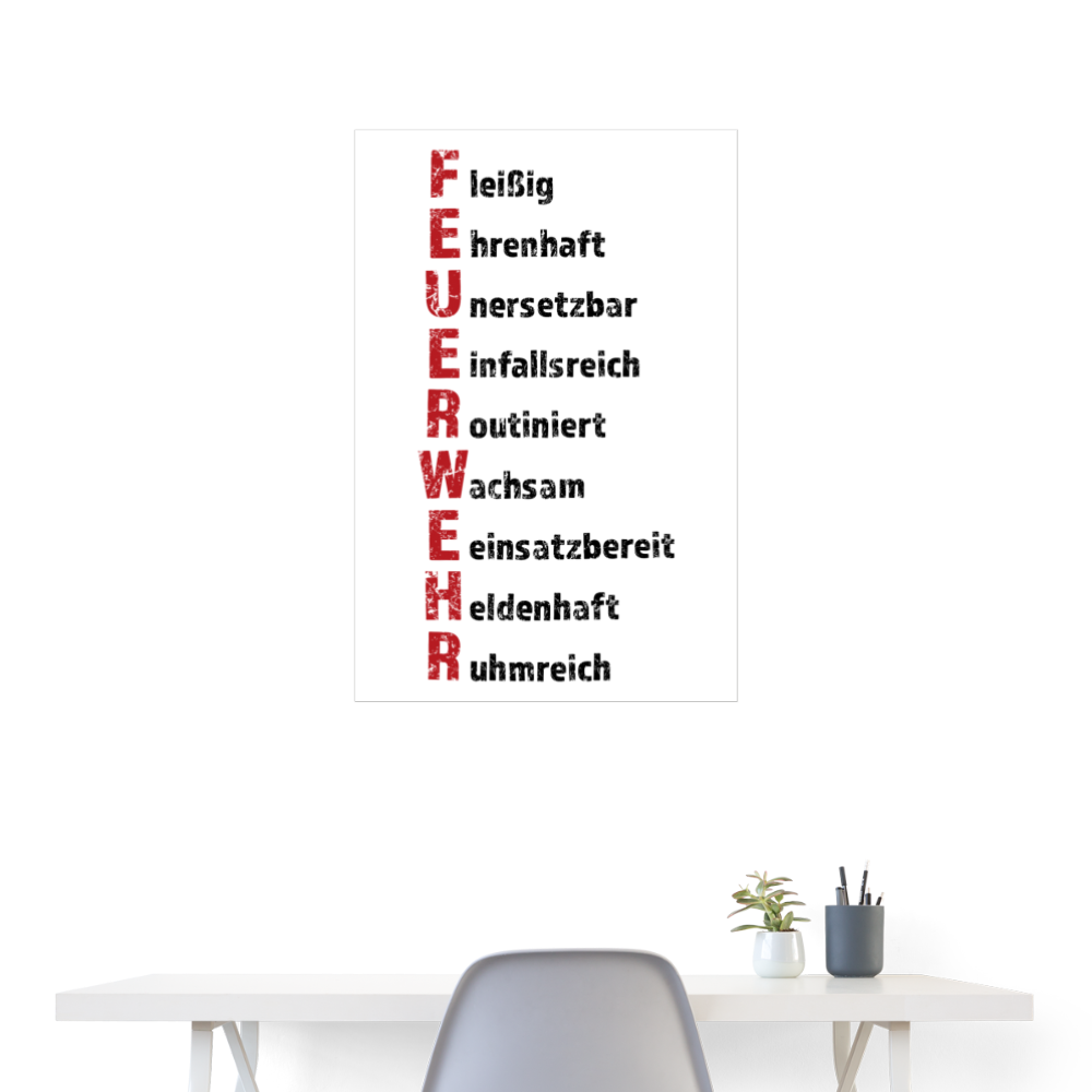 Feuerwehr Schriftzug - Poster 60x90 cm - weiß