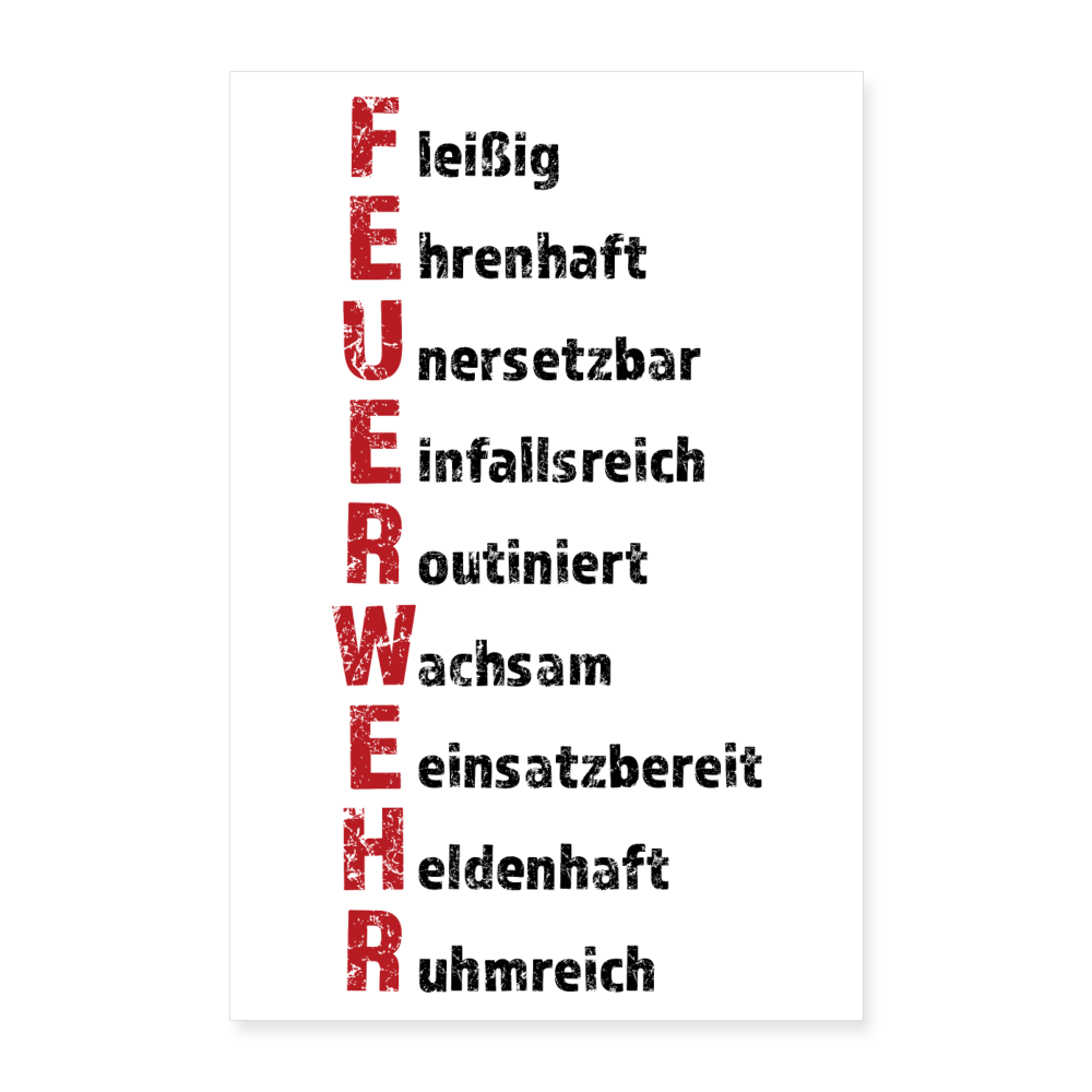 Feuerwehr Schriftzug - Poster 60x90 cm - weiß