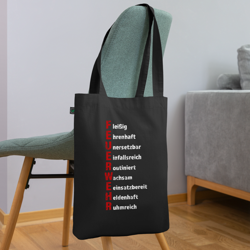 Feuerwehr Schriftzug - Stoffbeutel aus 100% Bio-Baumwolle - Schwarz