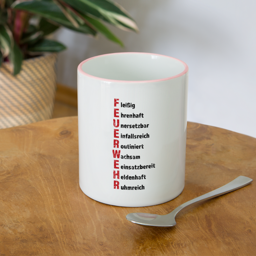 Feuerwehr Schriftzug - Tasse zweifarbig 325 ml - Weiß/Pink