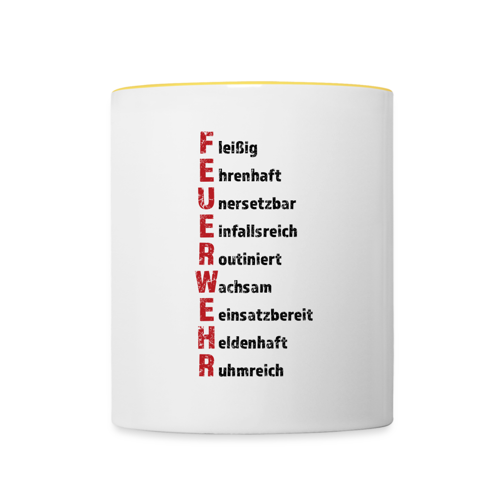 Feuerwehr Schriftzug - Tasse zweifarbig 325 ml - Weiß/Gelb